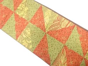 変わり市松に草葉模様織り出し　名古屋帯